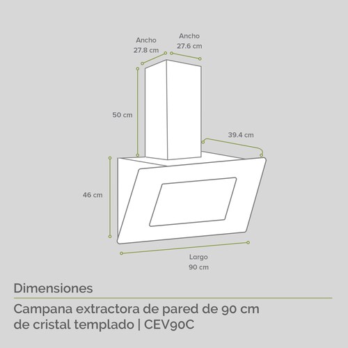 Campana Extractora o Purificadora para Cocina de Pared 90cm Cristal Templado y Controles Digitales Avera CEV90C