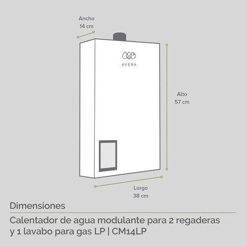 AVERA Calentador De Agua Instantáneo Modulante usa Gas LP para 2 Servicios CM14