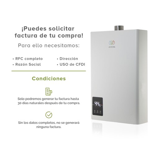 AVERA Calentador De Agua Instantáneo Modulante usa Gas LP para 2 Servicios CM14