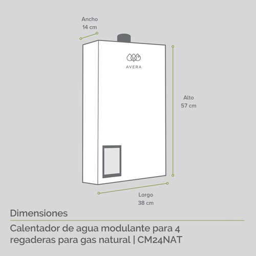 AVERA Calentador de Agua Instantaneo Modulante usa Gas Natural para 4 Regaderas CM24NAT