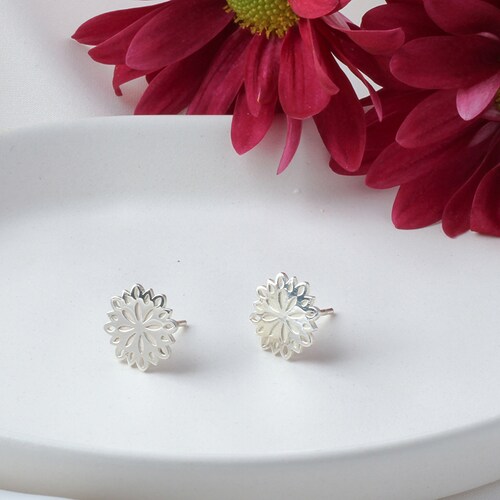 Broqueles Gerbera de plata, Aretes Flor para Mujer
