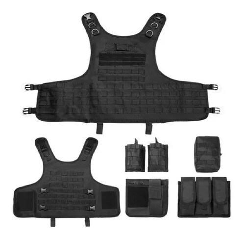 Chaleco Tactico Militar Paintball Bolsos Removibles Negro