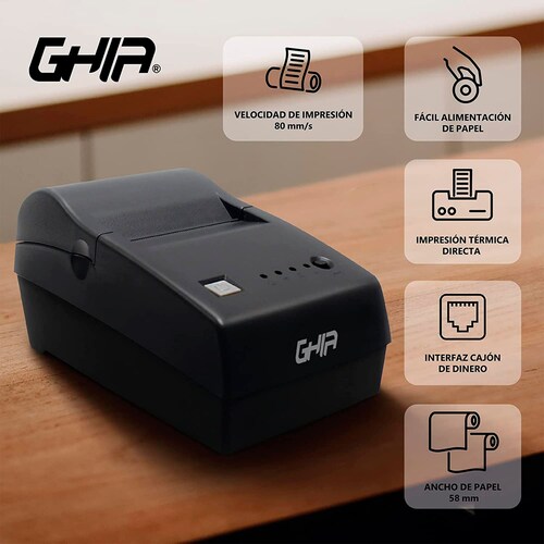 Impresora Térmica de Tickets, Ghia GTP58B1, de 58 mm, USB