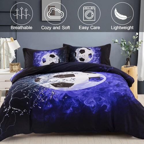 Juego de Funda de Edredón Futbol, Duvet 2 Piezas, Tamaño Individiual 172 x 228 cm