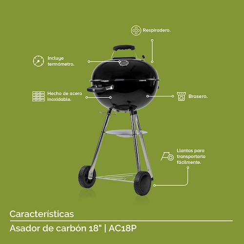 Asador De Carbón De Carne 18 Pulgadas Acero Premium  Asador AC18P