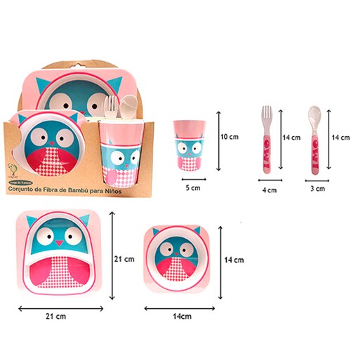 Set 5 Pzas Vajilla Para Niños Fibra De Bambú Eco Friendly
