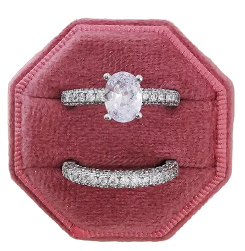 Juego de Anillo Compromiso Oval y Churumbela  Zirconías en Plata .925.