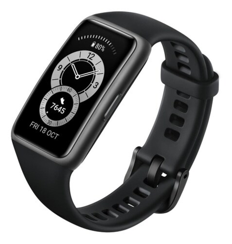 Huawei Band 6 1.47" caja de polímero dark gray, malla graphite black de silicona 