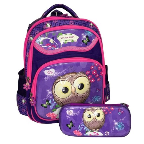 Mochila Golden Star Morado Búho Con Estuche