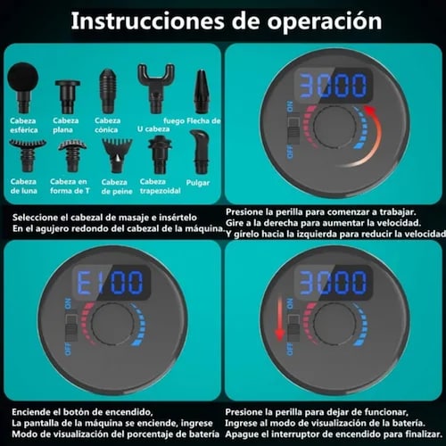 Pistola De Masaje Masajeador Muscular 10 Cabezales Y Bolso