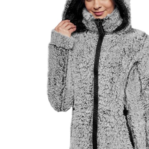 Chamarra Casual Peluche con Capucha 3D Holly Land color Gris para Mujer 1037736
