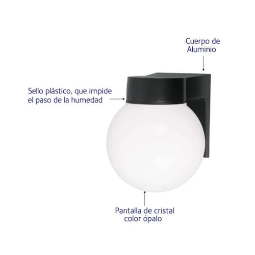 Lampara Arbotante Tipo Vaso Globo Blanco con Negro