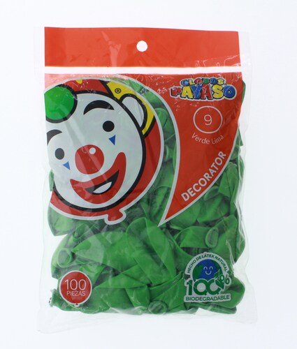 Globos Payaso Bolsa de 100 Pz Color Verde Limon
