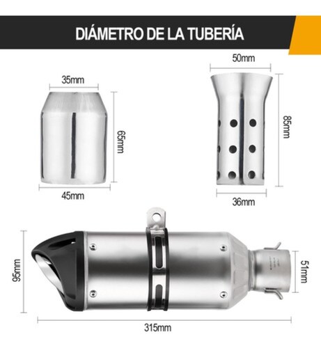 Escape Silenciador Para Moto Universal Plata 35-51mm