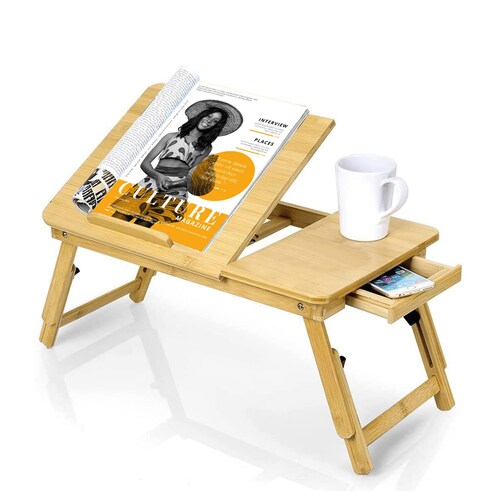 Mesa para Laptop Plegable de Bambú con Compartimientos .