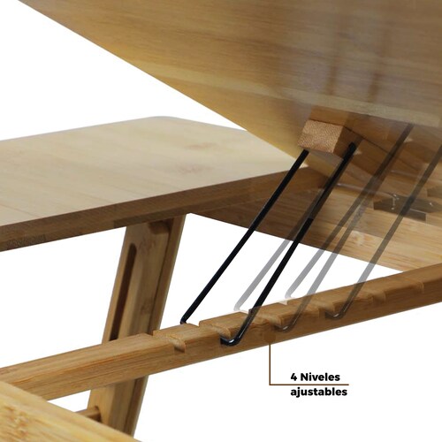 Mesa para Laptop Plegable de Bambú con Compartimientos .