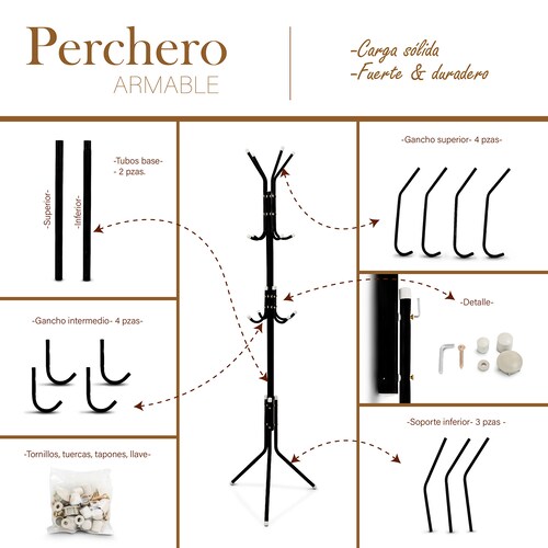 Perchero de metal con 12 ganchos organizador de ropa desmontable