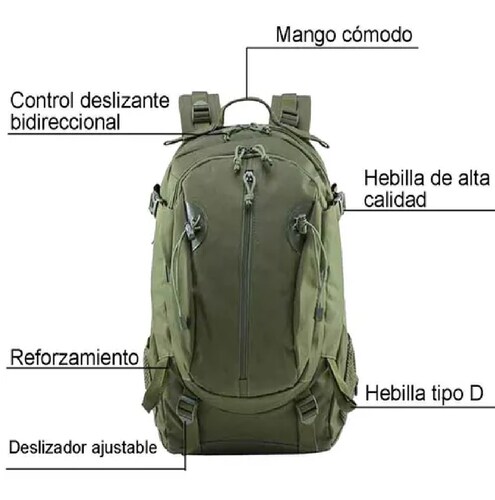  Mochila De Nylon De 30 Litros Senderismo Campamento Verde Militar.