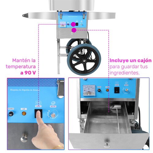 Maquina Para Algodón De Azucar Comercial Ruedas 110v Algodonera Dulces