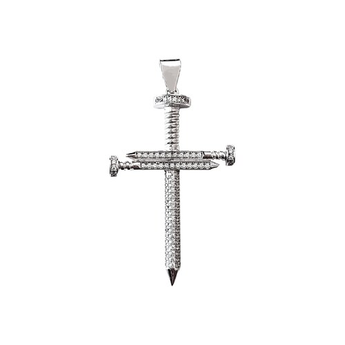 Dije cruz de plata .925 de clavos con piedra zirconia y baño de rodio.