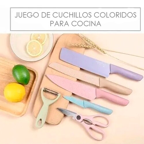 Juego De 6 Cuchillos De Cocina De Colores Y Tabla De Picar