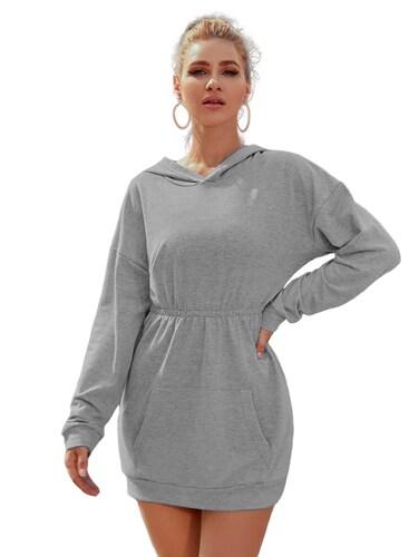 Sudadera Vestido Manga Larga, Hoodie, Elastico En La Cintura