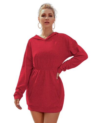 Sudadera Vestido Manga Larga, Hoodie, Elastico En La Cintura