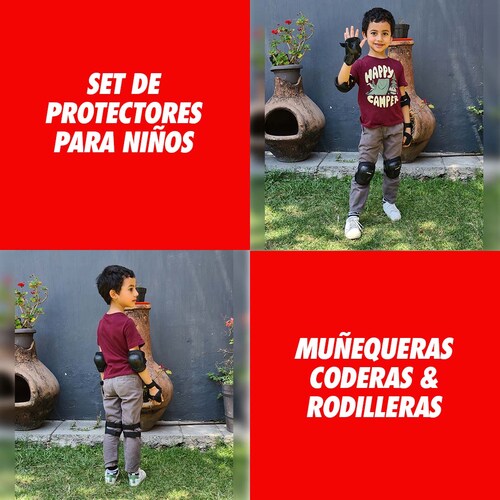 Set Niño/a Infantil Rodilleras Coderas Muñequeras Bicicleta Patin Patineta Negro