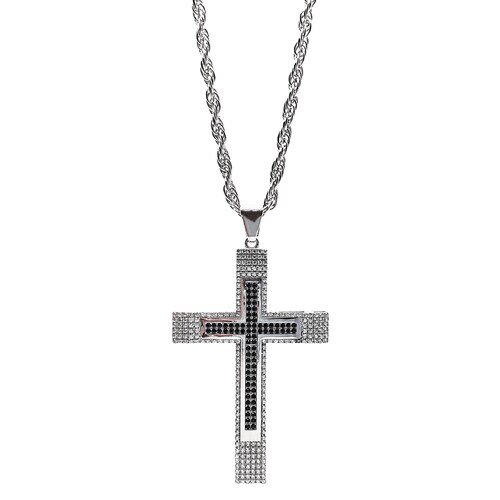Cadena y cruz de plata .925 hombre bitono con piedra zirconia y baño de rodio. Incluye certificado