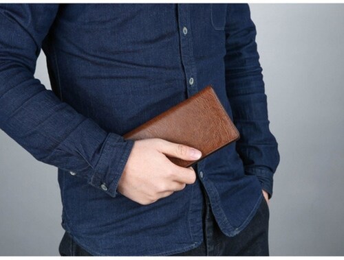 Cartera Jeep Larga De Estilo Empresarial Para Caballero Marrón Oscuro