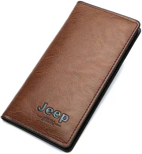 Cartera Jeep Larga De Estilo Empresarial Para Caballero Marrón Oscuro