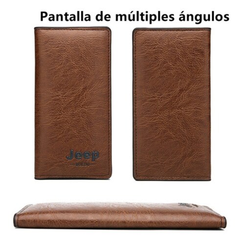 Cartera Jeep Larga De Estilo Empresarial Para Caballero Marrón Oscuro