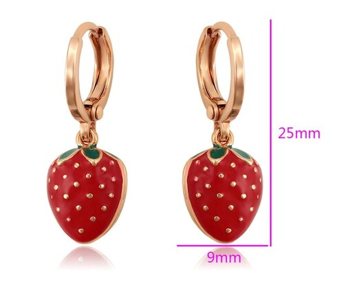 Aretes Fresa Niña y Mujer Oro Laminado Rosado 18k Arracadas Huggies Finas