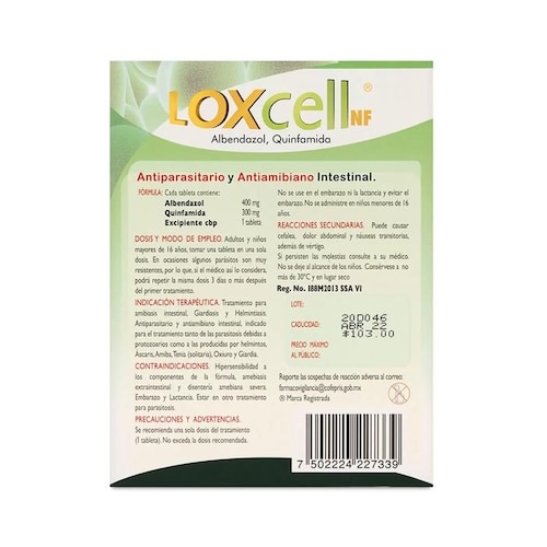 Loxcell Tratamiento Amibiasis Una Dosis 3 Pack