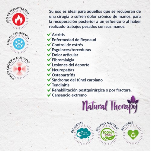 Natural Therapy-Guante Largo Terapéutico. Rellenos de Semillas y Mezcla de Plantas Medicinales Curativas.  Relajación y Alivio para tus Manos de Inmediato! Ideal para malestar de articulaciones de manos, dedos o muñeca.