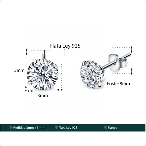Aretes Plata Ley 925 | Zirconia 3mm Amor + Estuche 