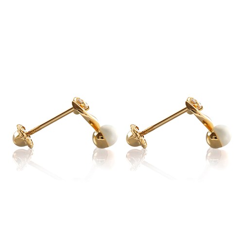 Aretes de oro 14k Mujer Broquel Gota con oro amarillo, madre perla y circonia | GIALLO