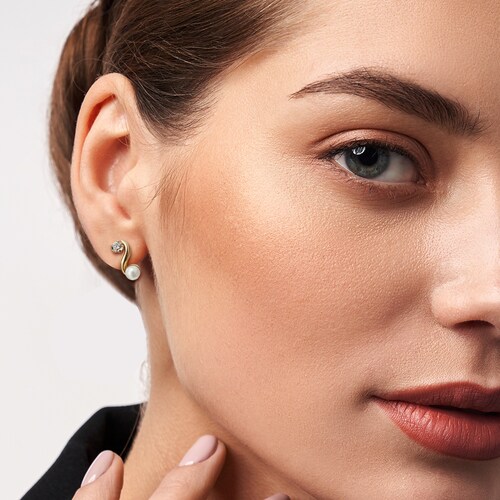 Aretes de oro 14k Mujer Broquel Gota con oro amarillo, madre perla y circonia | GIALLO