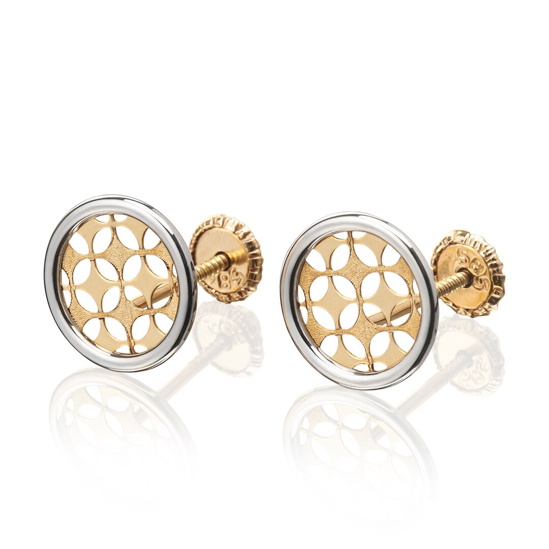 Aretes de oro 14k Mujer Broquel Sello de Arlequin con oro amarillo