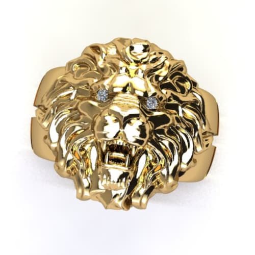 Anillo de oro 10k hombre de león con piedra zirconia suiza