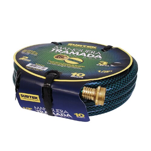 Manguera Tramada Verde 1/2 PuLG Conector Metal 15m Surtek