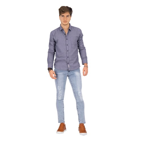 Camisa de Mezclilla Regular Fit Holstone Hombre - Saturno Blue