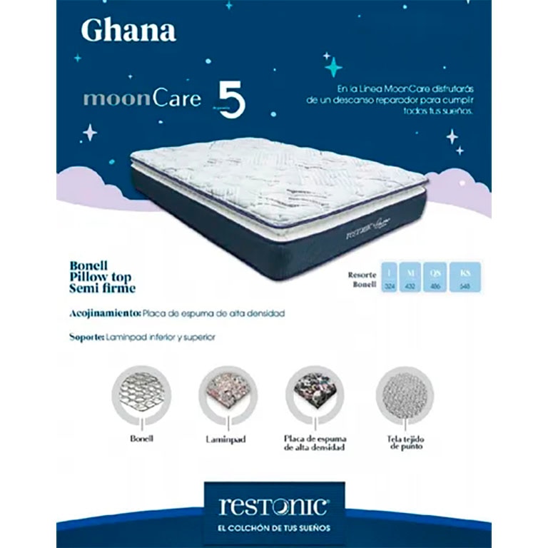 Colchon Matrimonial Restonic De Colchoneta Ghana Moon Care