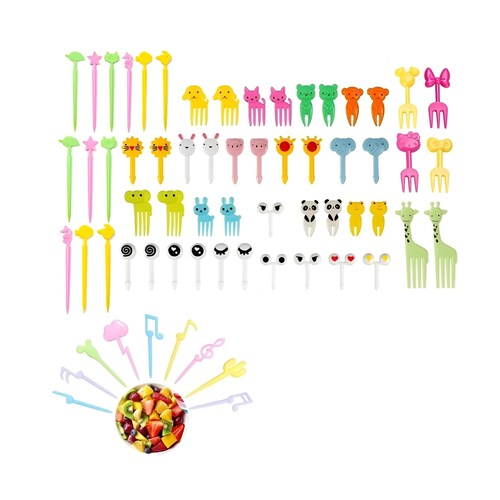 98 Tenedores Palillos Animales Lunch Niños Fruta Decoración
