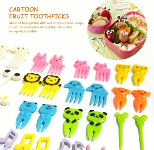 98 Tenedores Palillos Animales Lunch Niños Fruta Decoración