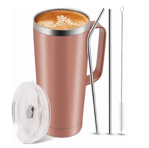 Termo De 24oz Portátil  Con Calor Y Frío Oro Rosa