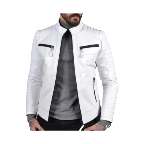 Chamarra Caballero Modelo Matrix piel Blanca legitima Incluye de Regalo un Llavero Monedero de piel