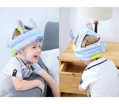 Casco Para Bebes Antigolpes Seguridad Bebes + Rodilleras Azul Elephant