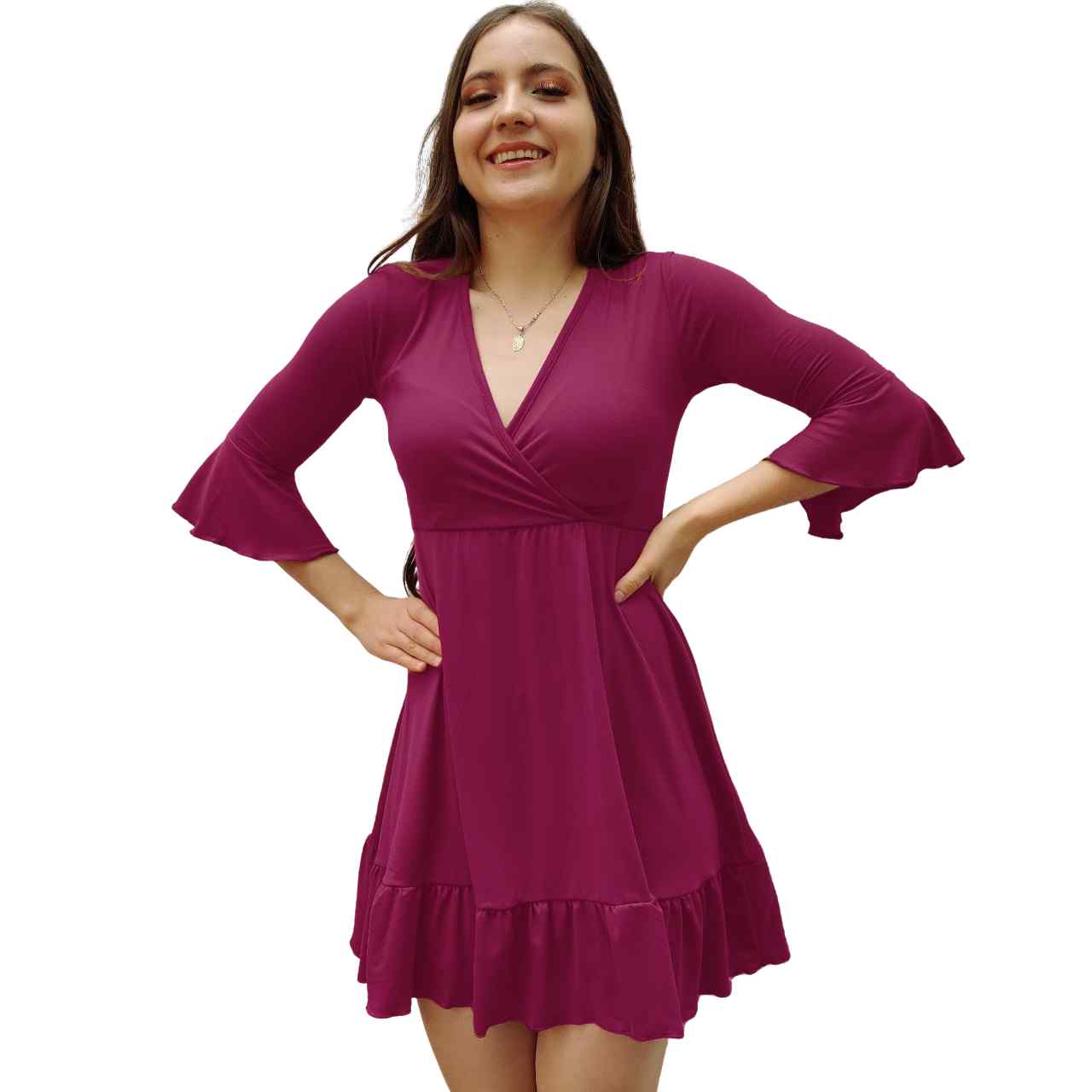 Vestido Espa a corto escote cruzado V olanes curvy playa