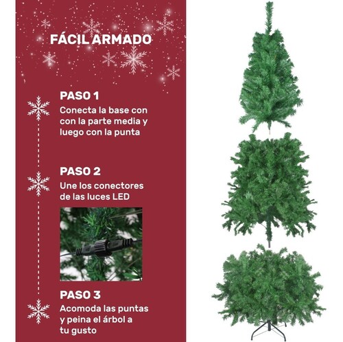 Arbol Navidad Verde 190 Cm Frondoso 736 Ramas Luces Led